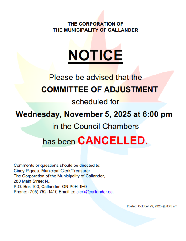 Notice of Committee of Adjustment Meeting Cancellation